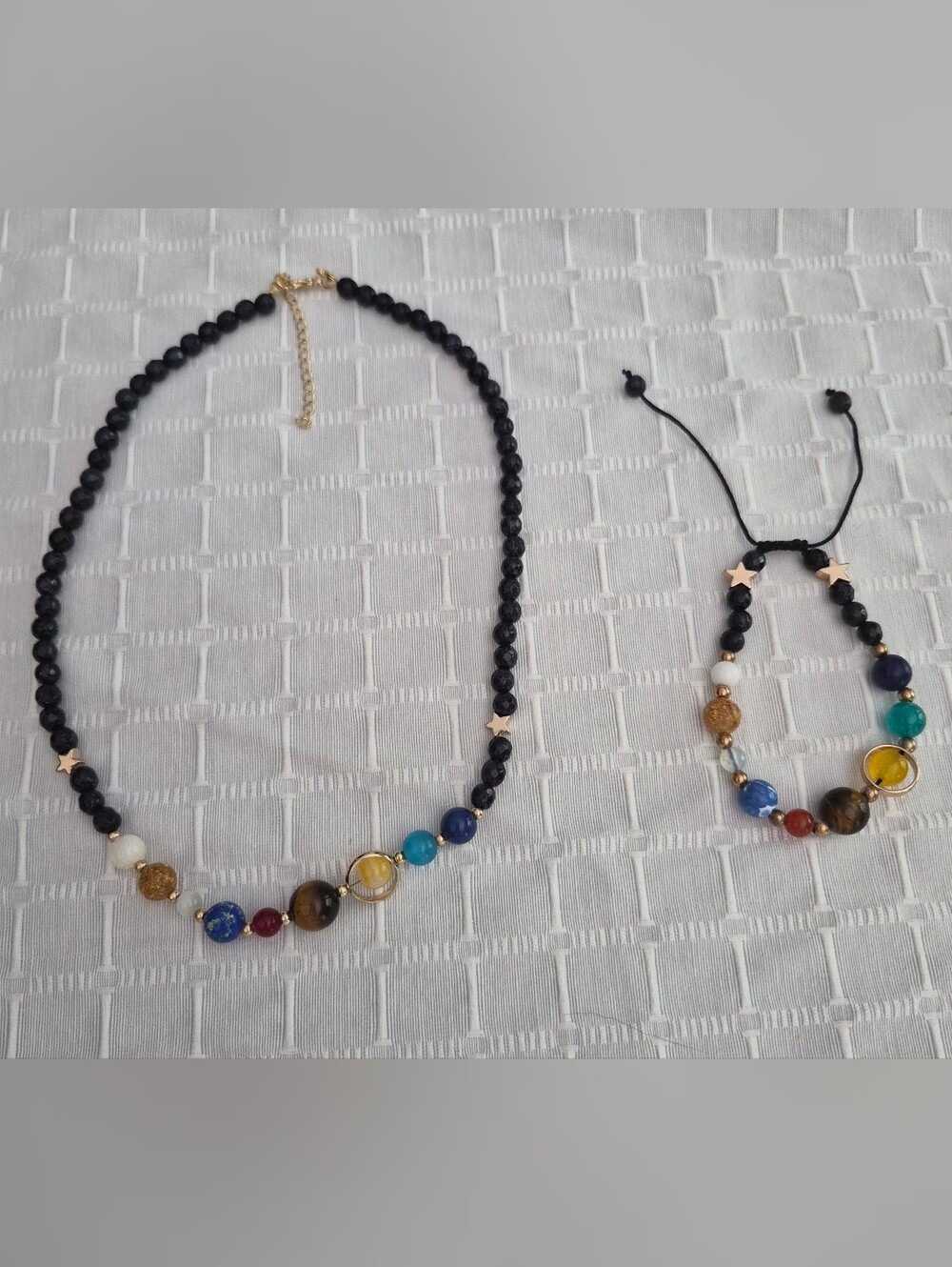 Beaded Solar System Multi-Gem Necklace and Bracelet Set